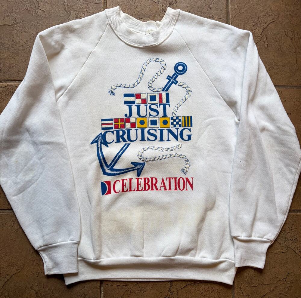 Vintage 80s Just Cruising Celebration Nautical Sweatshirt Medium Made USA